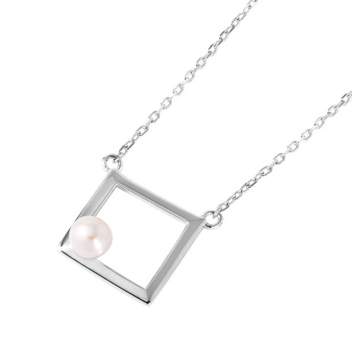 Open Square Fresh Water Pearl Necklace - STP01491CFJ for wholesale by Custom Fashion Jewels
