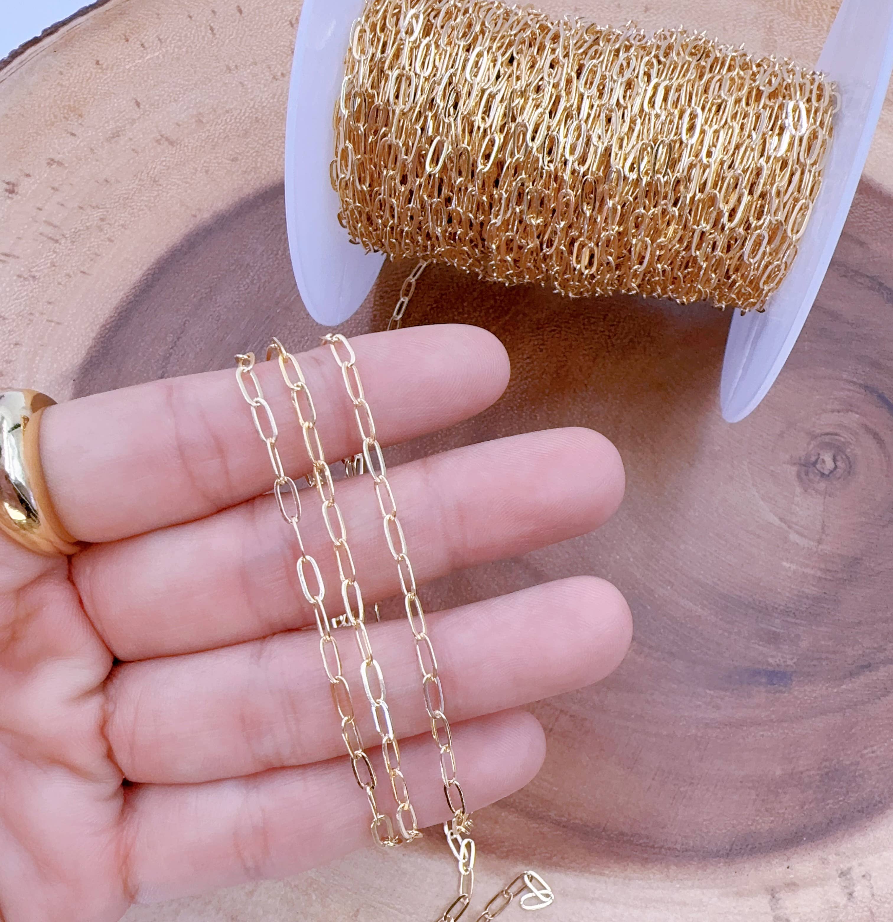 Beads Creation – Colar de elos e correntes por atacado – Colar de Elos de Papel de Ouro 18K & Colar de Corrente por Metro3