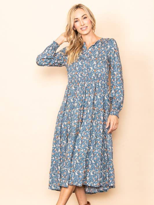 Boho Button Down Tiered Flutter Maxi Dress with Pockets for wholesale by Elloh Collection