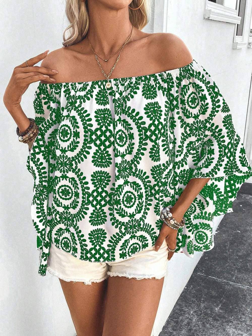 Queen Fashion – wholesale Blouse – Women’s – shoulder blouse with plant print and flare sleeves17