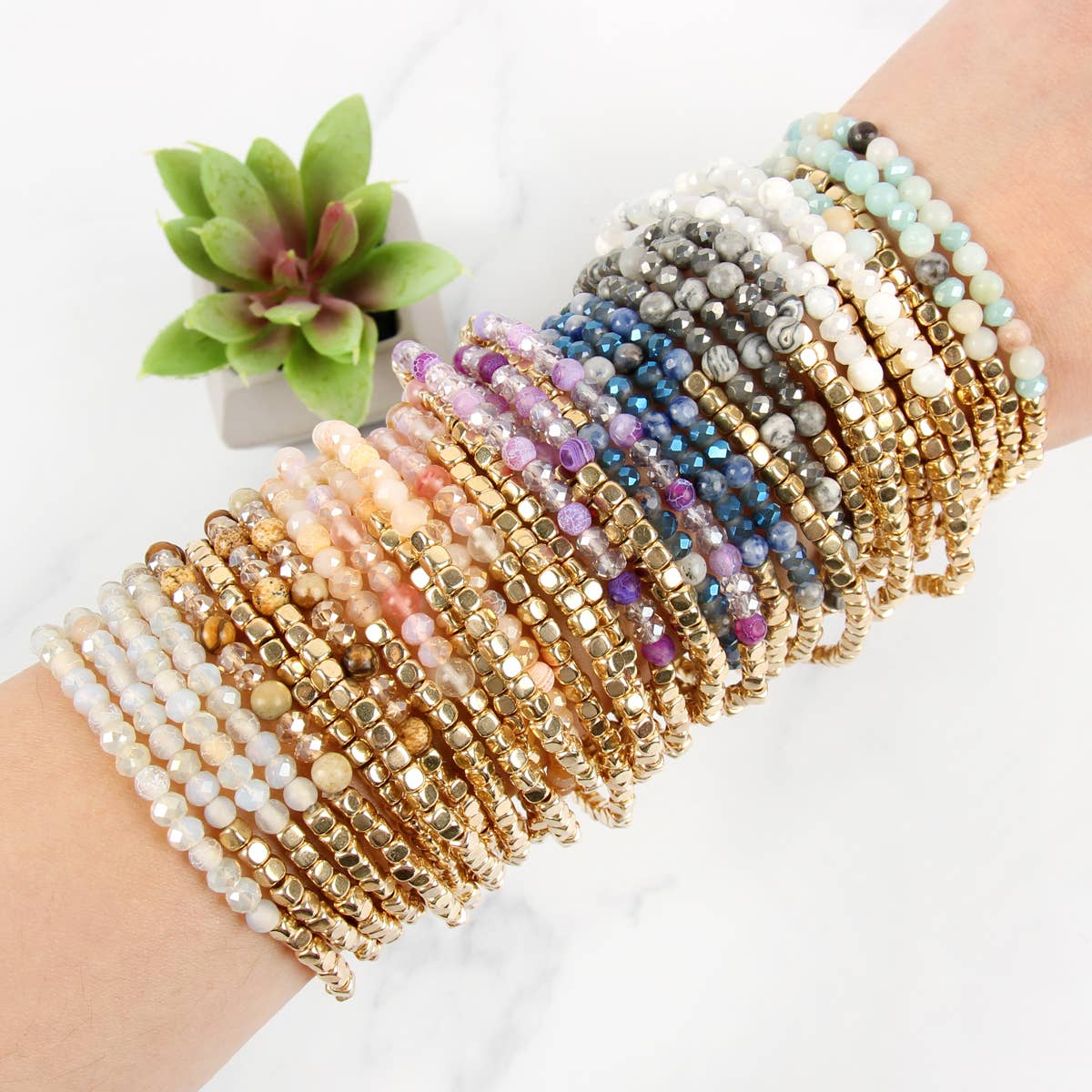 MYS Wholesale Inc - Wholesale Beaded Bracelet - Brass, Stone, Glass Four Set Beads Bracelet16