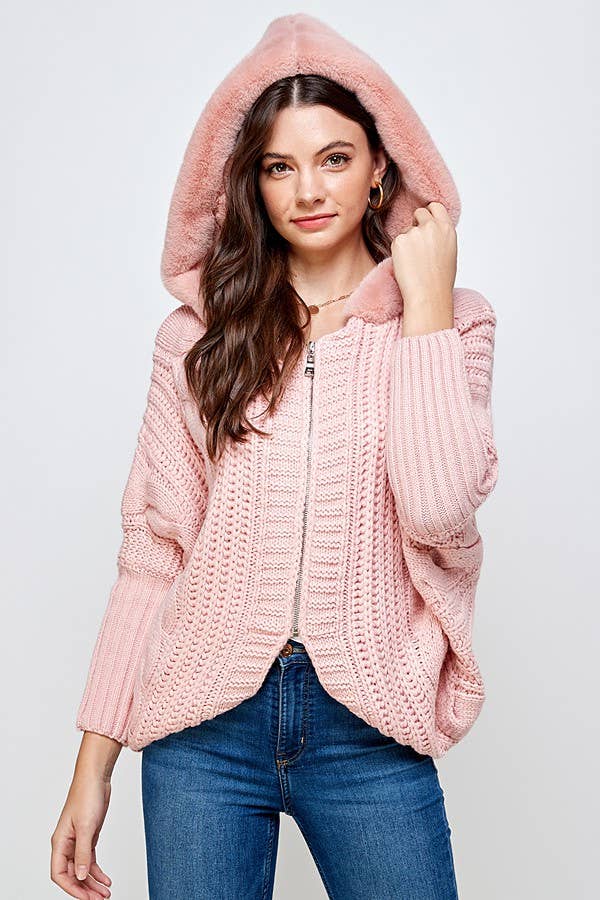 Sweet Generis – wholesale Hoodie - Dam – CHUNKY KABEL STICKA ZIP UPP DOLMAN PÄLS HOODIE4