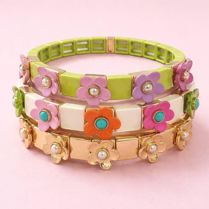 Pulsera elástica esmaltada - Flores - Amapola - Colores surtidos para venta al por mayor de Taylor Elliott Designs