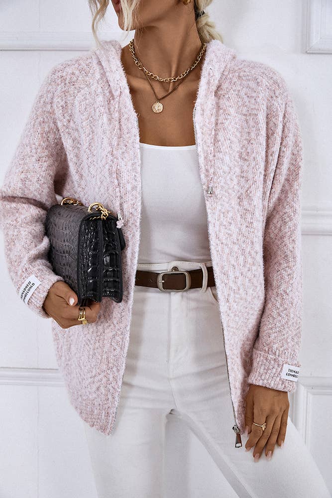 UNISHE - Vendita all'ingrosso Cardigan - Donna - Cardigan lavorato a maglia con cerniera e cappuccio con coulisse MMY1202