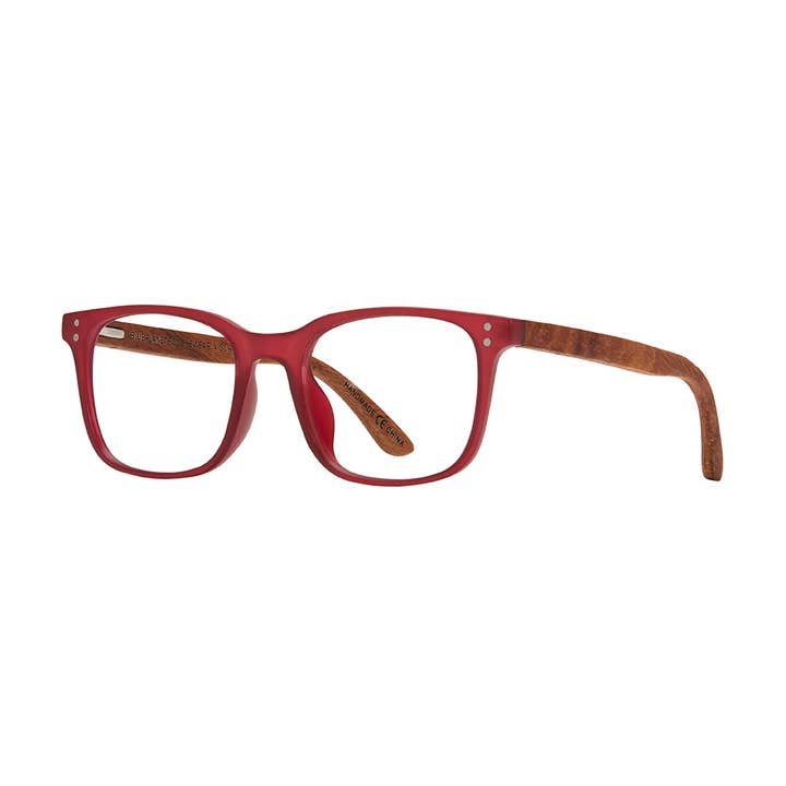 BP20854 - Nash -Matte Red/ Walnut Wood / Blue Light for wholesale by Blue Planet Eco-Eyewear