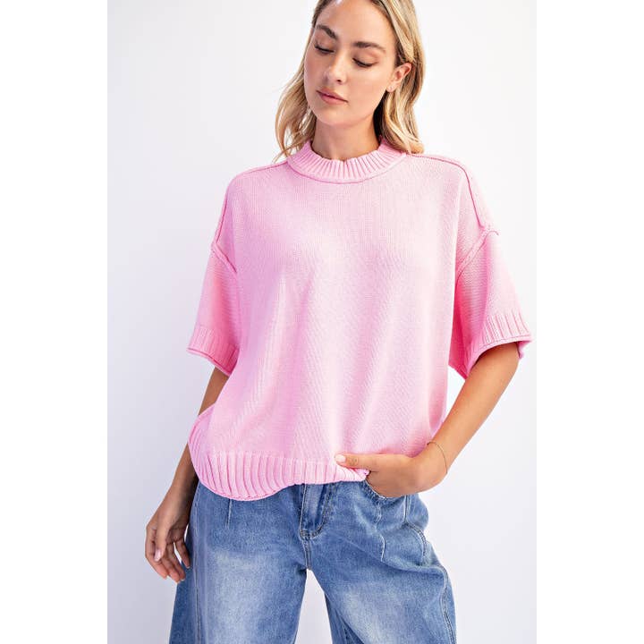 COTIERRA - Wholesale Knit Sweater - Women's - OVERSIZED CREWNECK SHORT SLEEVE SWEATER15