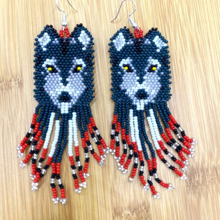 BEADS CORNER - Wholesale Dangle Earrings - Handmade Beaded Green Wolf Seed Bead Big Earrings