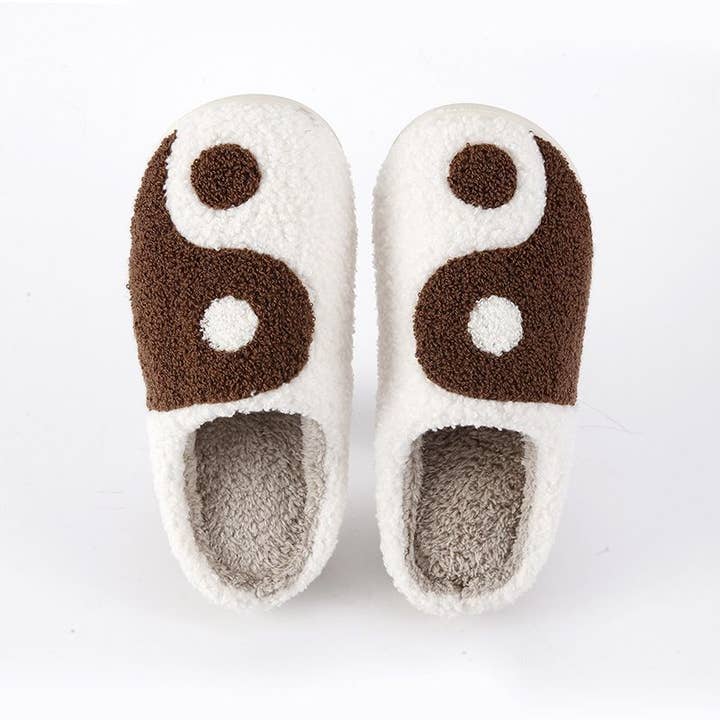 Weavey Studio - Wholesale Pantoffels - Dames - Hippie Ying Yang zwart-witte pluizige pantoffels, y2k-schoenen