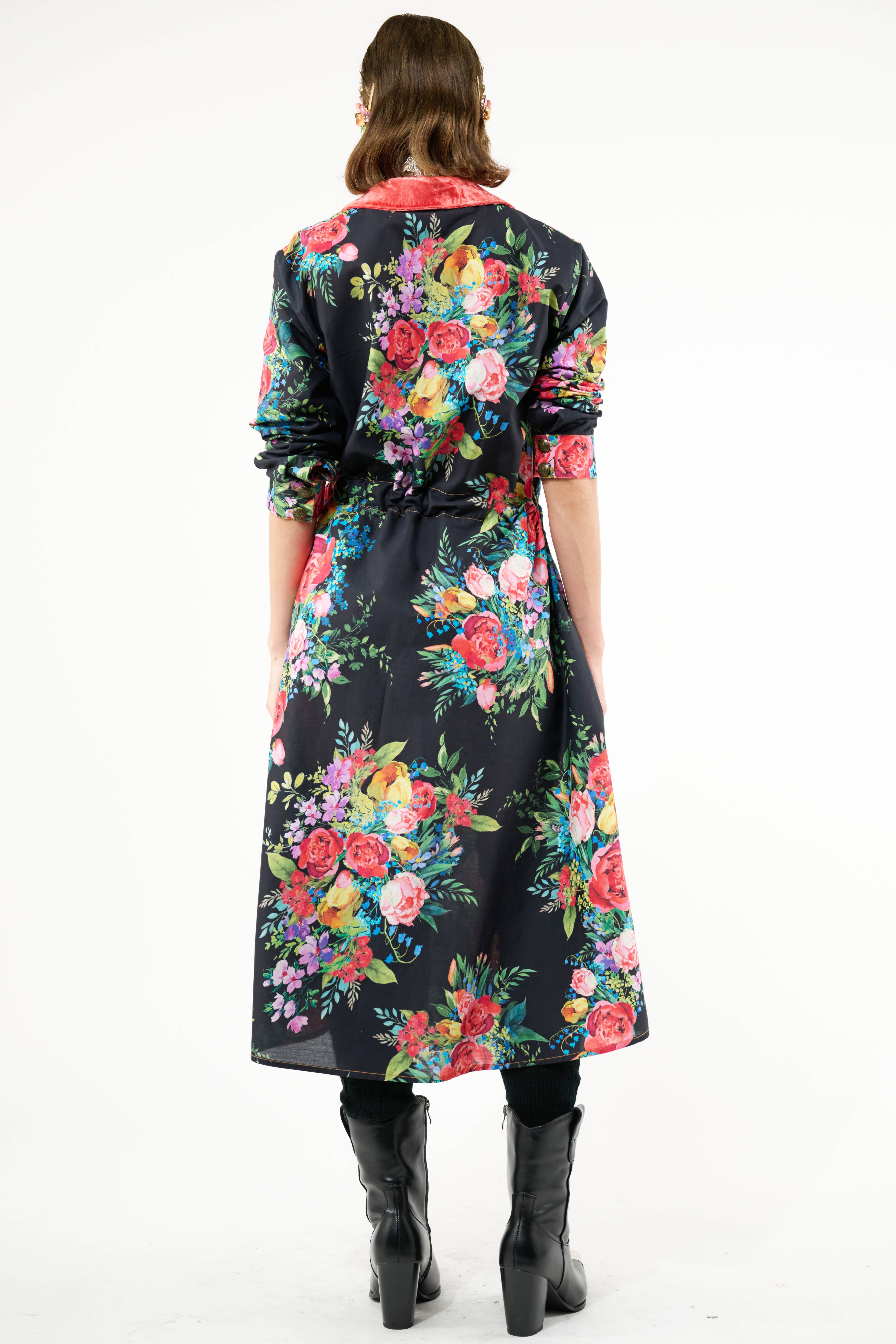 Black Floral Zinnia Shirt-Dress for wholesale on Faire1