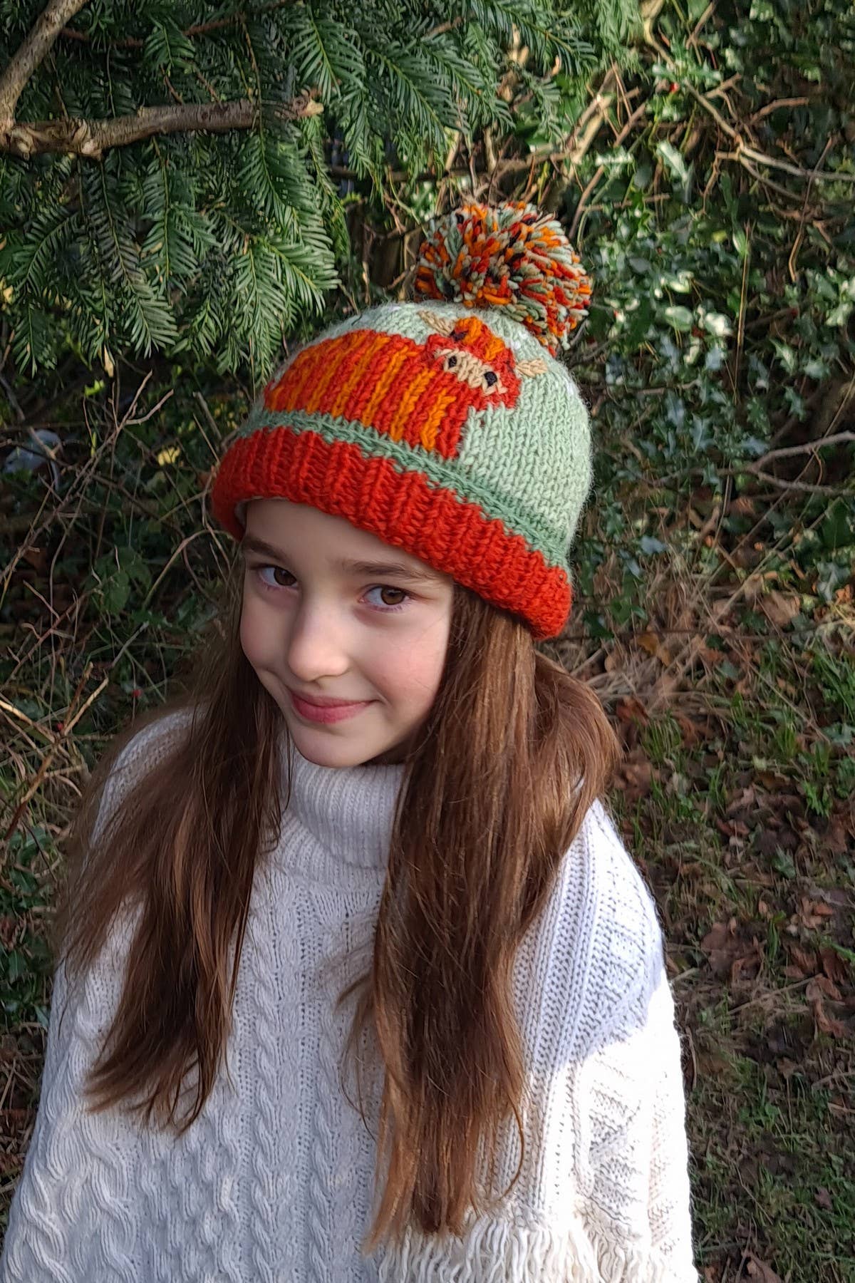 One Colour Kids Knitted Wool Animal Bobble Beanie Hat Highland Cow for wholesale on Faire0