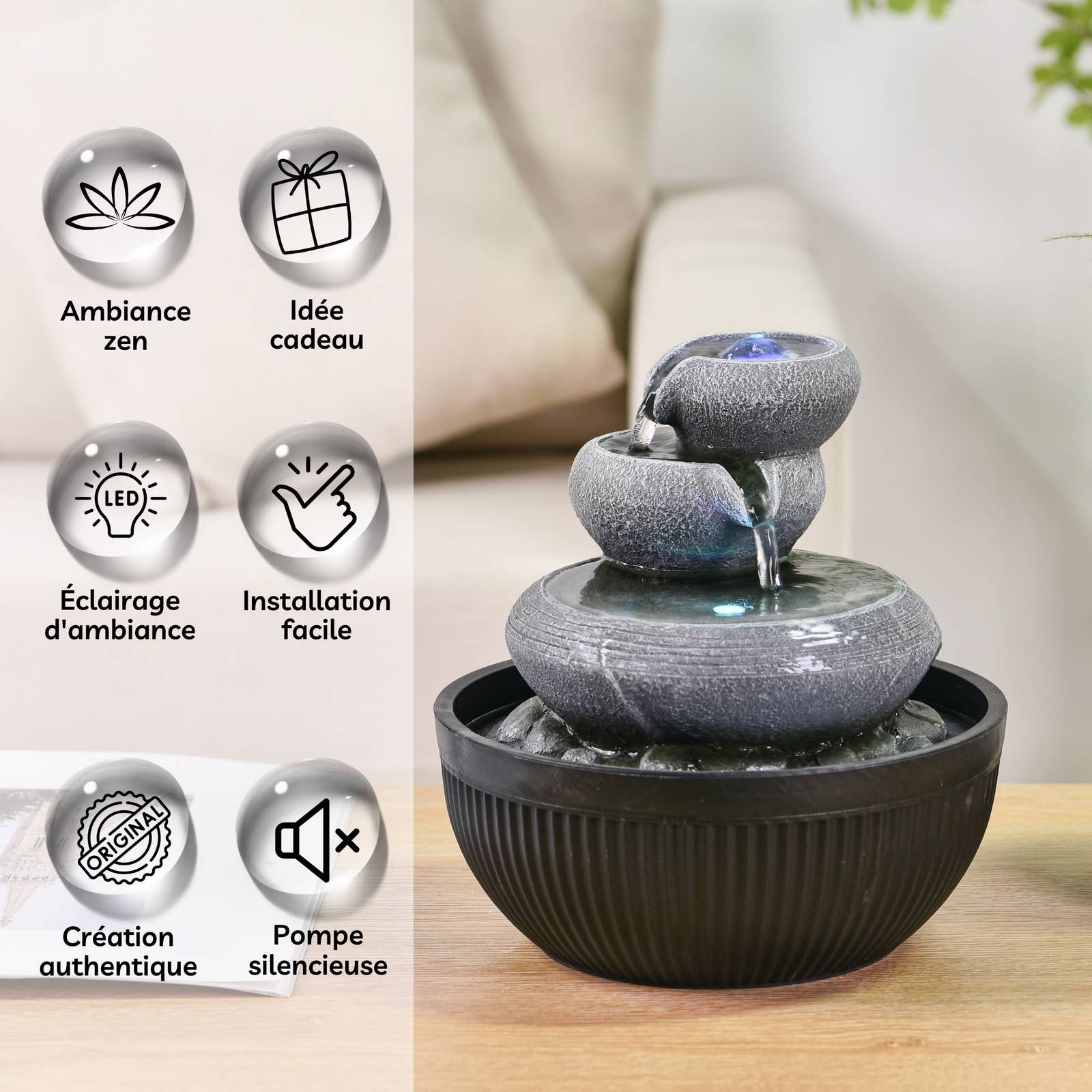 Zen'Arôme – wholesale Decorative tabletop object – Nature Geelong Indoor Fountain – Sleek & Modern Design2