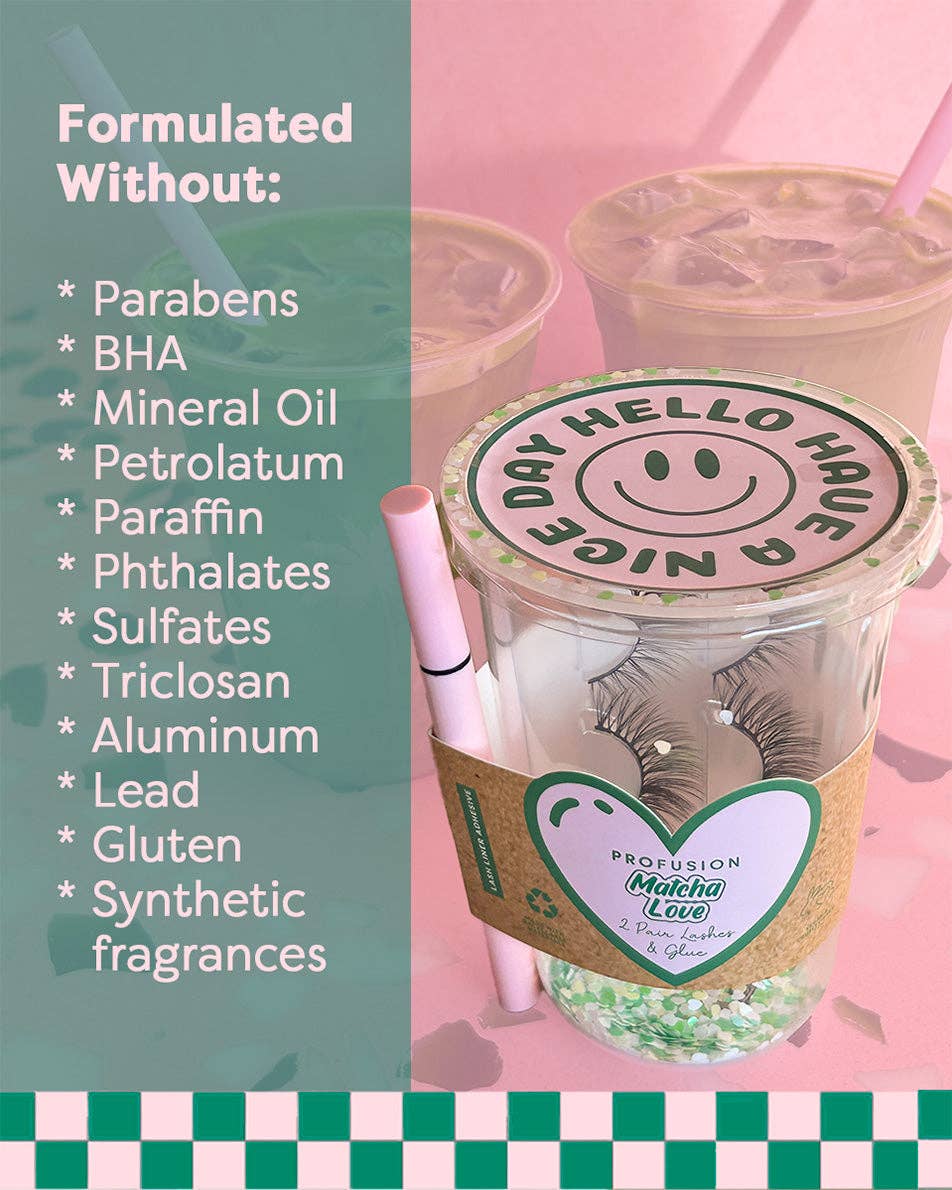Profusion Cosmetics - Wholesale False/Fake Eyelashes - Matcha Love-2Pairs Natural-Looking Flexible Eyelashes & Glue2