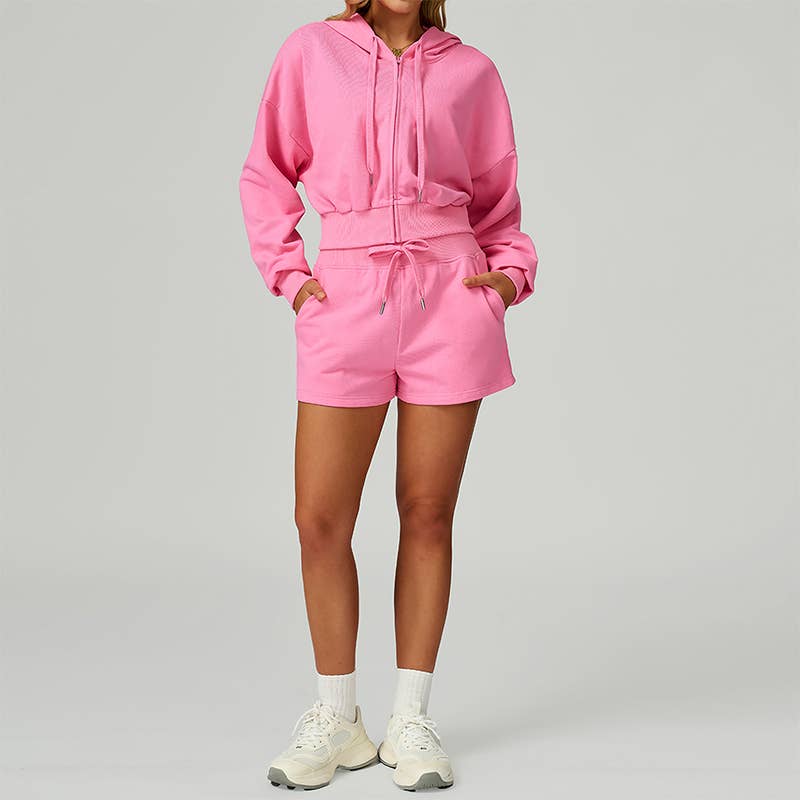 WONDERXFANS – wholesale Lounge set – Women's – full zipper Sweatshirt + drawstring shorts 2 pieces set4