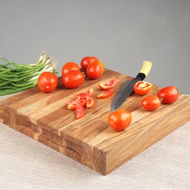 India Handicrafts Inc - Wholesale Cutting Board - Square Acacia Wood Butcher Block with Cut-Out Handles