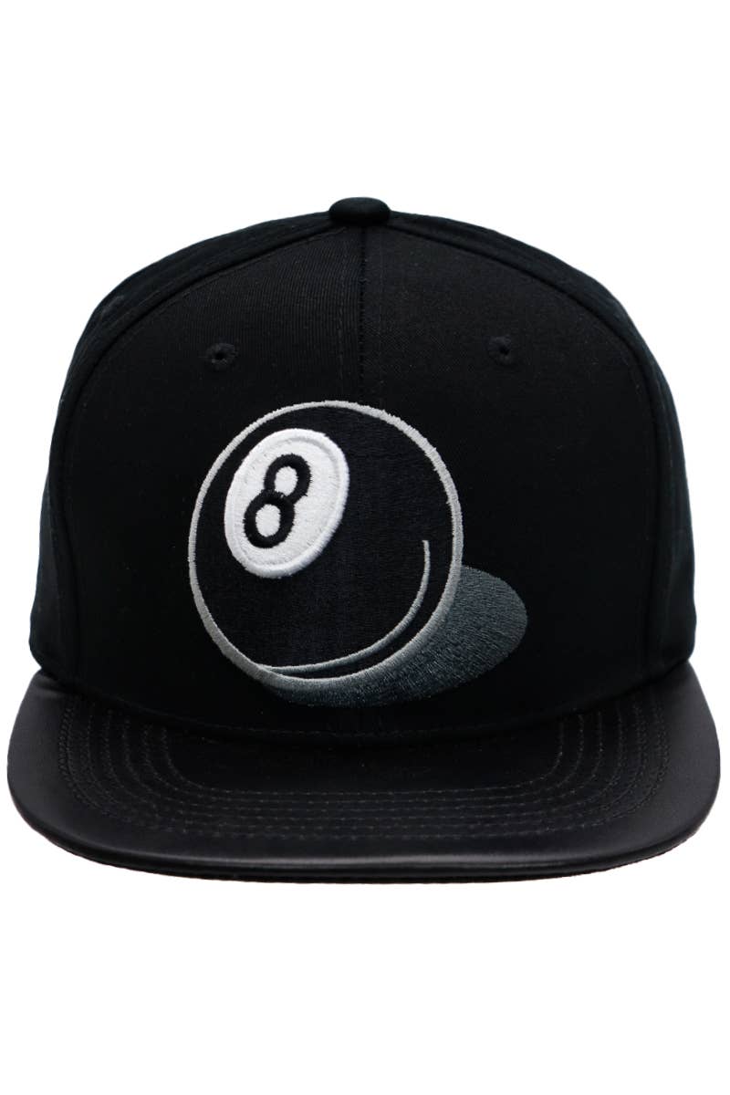 Cap Zone - Wholesale Flat Brim Cap - Men's - Pool 8 Ball  PU Leather Bill Cotton Six Panel Snapback1