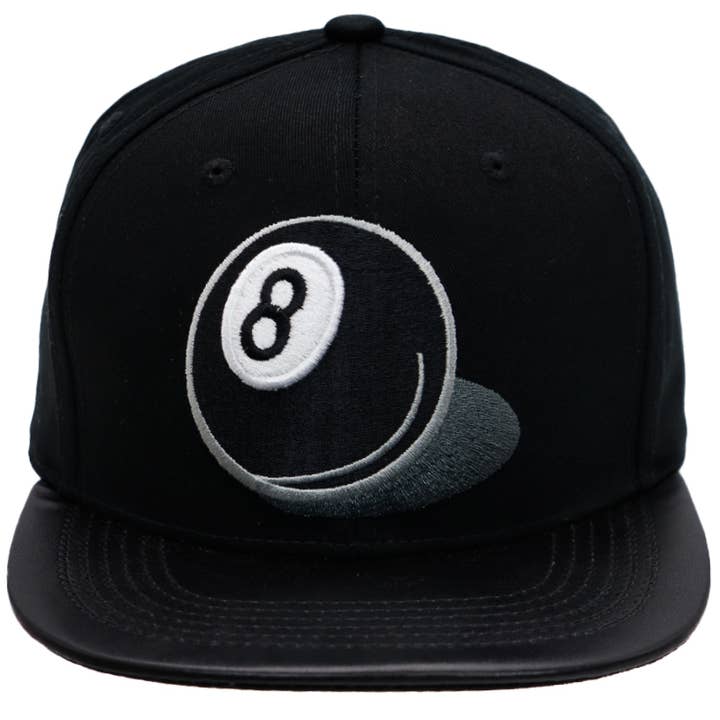 Cap Zone - Wholesale Flat Brim Cap - Men's - Pool 8 Ball PU Leather Bill Cotton Six Panel Snapback1