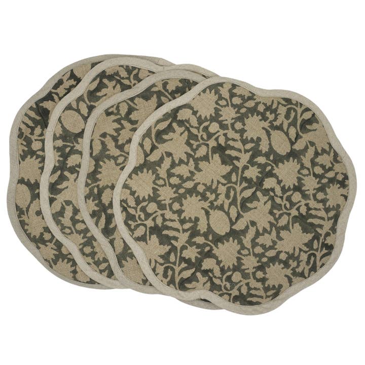 Sets de table en impression artisanale pour décoration de salle à manger - Manikarnika pour la vente par Fabdivine