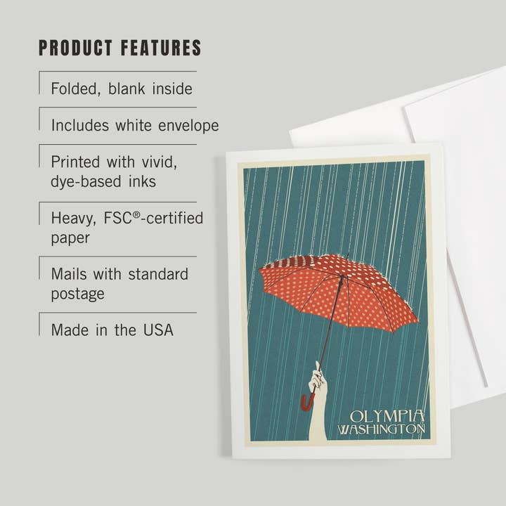 Lantern Press - Wholesale Everyday Greeting Card - GREETING CARD Olympia, Washington, Umbrella2