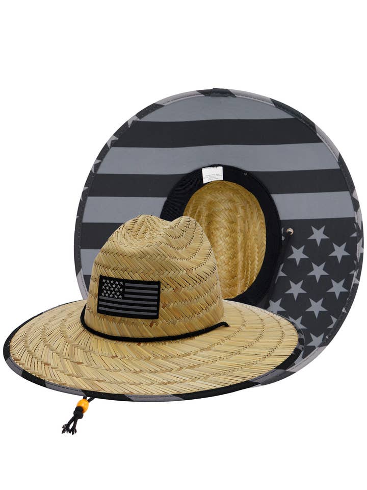 American Flag Under Brim Rush Straw Lifeguard Hat for wholesale by Cap Zone