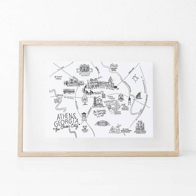 Athens, Georgia Pen and Ink Map Art Print for wholesale by Natty Michelle Paperie