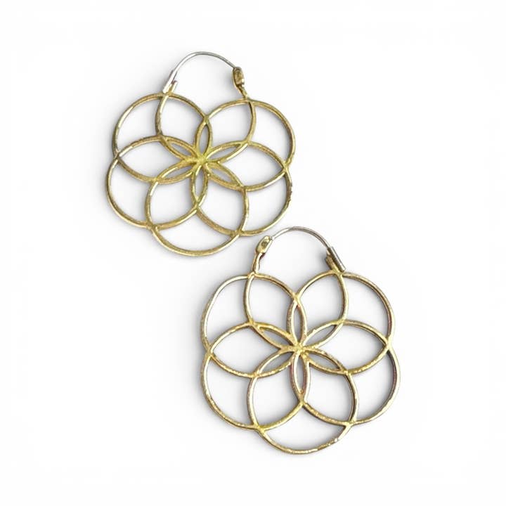 Brass Seed of Life Hoop Earrings - E189 for wholesale by JAYA MOKSHA