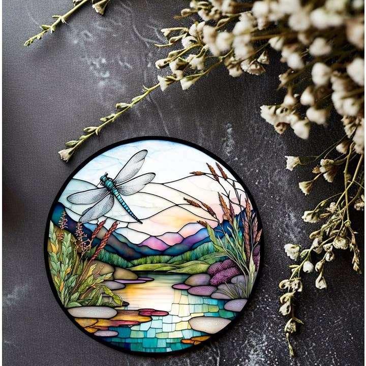 Fernville Creations - Wholesale Coasters - Dragonfly Ceramic Coaster, Stained Glass Image