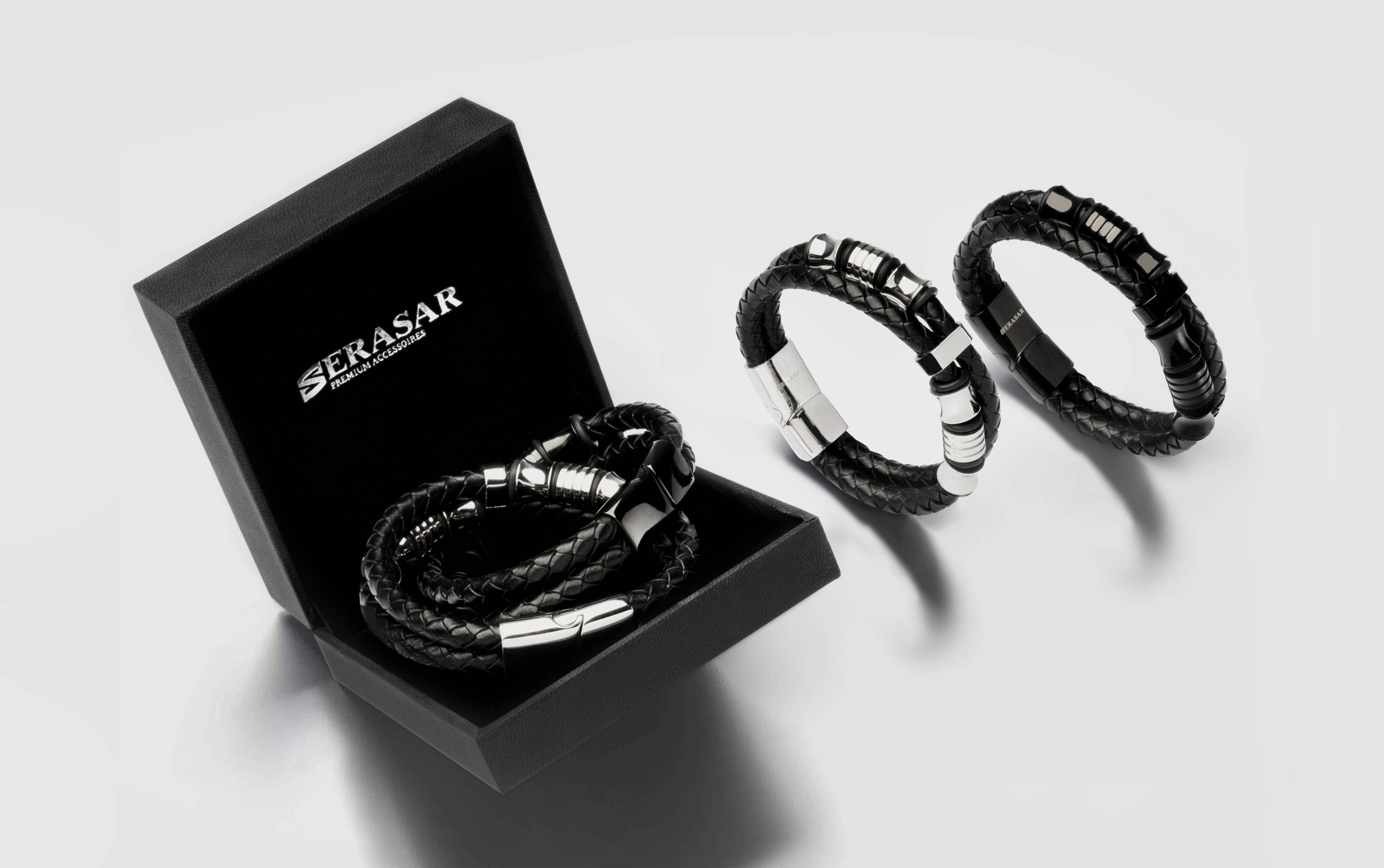SERASAR – wholesale Woven/braided bracelet – Leather bracelet “Spirit” - black - B0087