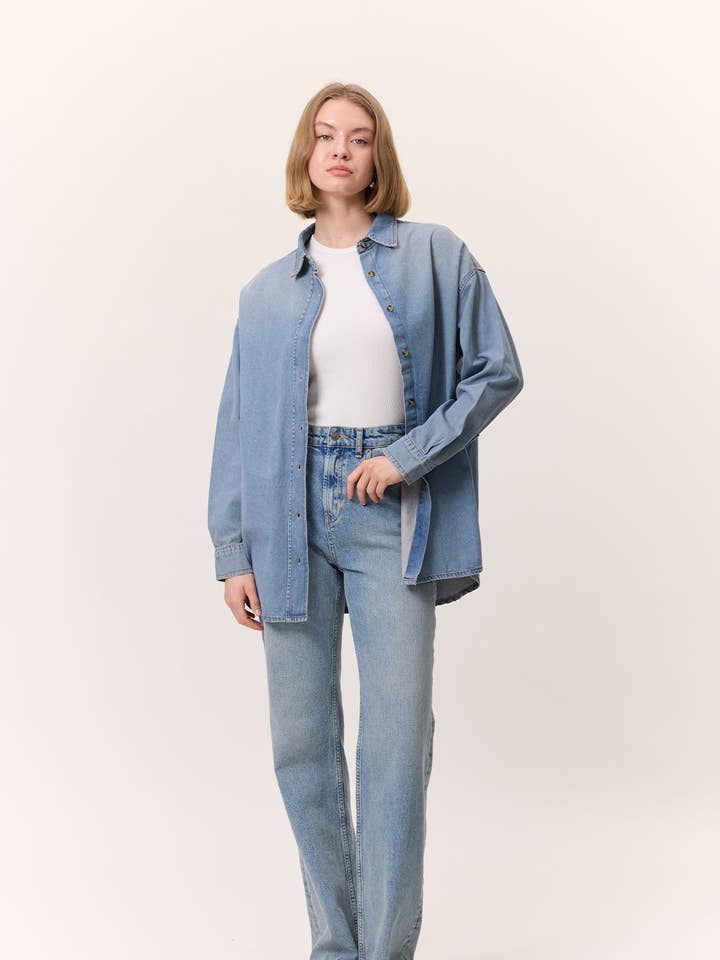 Long-Leg Straight Jeans Blue for wholesale by MANUKA