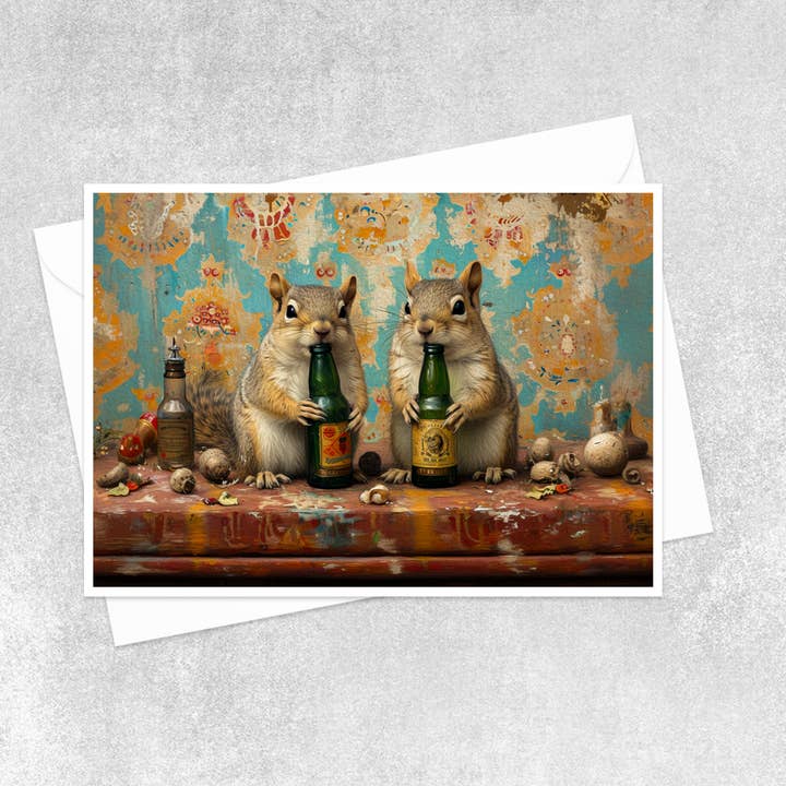 Salty Alyce - Wholesale Everyday Greeting Card - Squirrels Drinking Party Blank Card 61AS