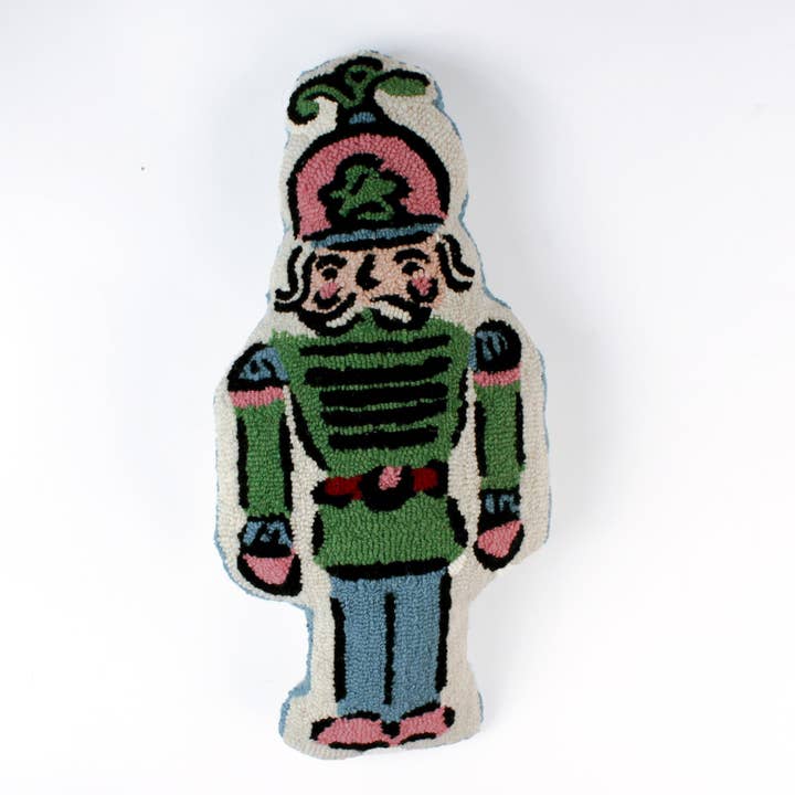 Nutcracker Hooked Wool Christmas Throw Pillow for wholesale by Madcap Cottage