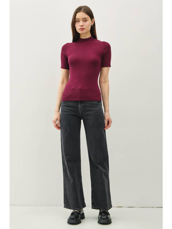 Be Cool - Wholesale Knit Top - Women's - NEW COLOR-RIBBED SHORT SLEEVE MOCK NECK SWEATER19