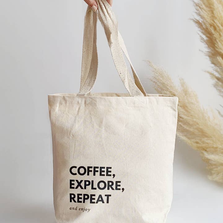 MOI AND KO - Wholesale Draagtas - Dames - Totebag Nature 100% | Coffee, Explore, Repeat | Boodschappentas1