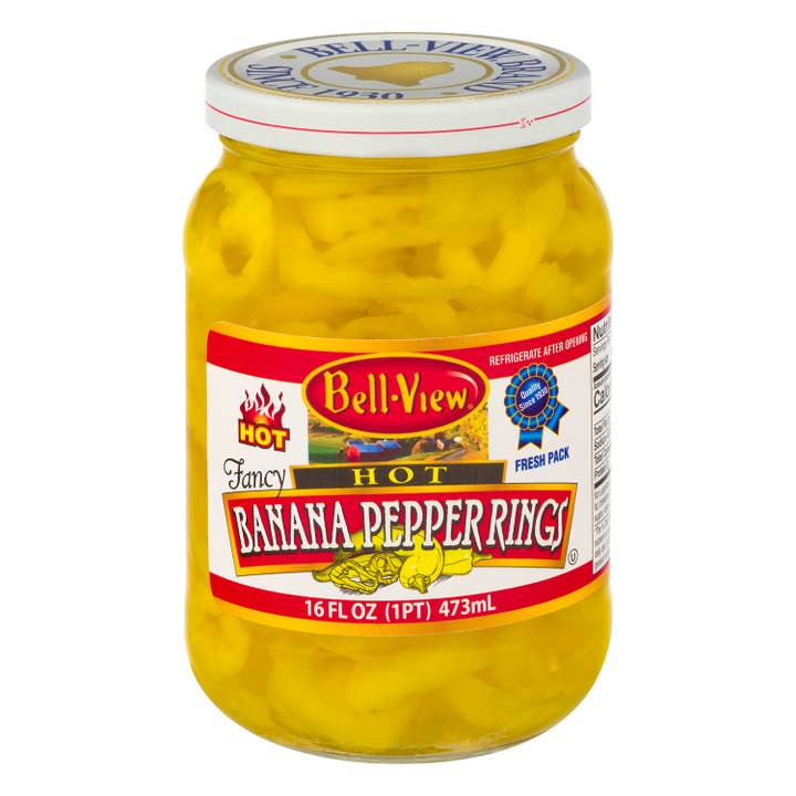 Hot Banana Pepper Rings 16oz. for wholesale by Bell-View Brand Foods