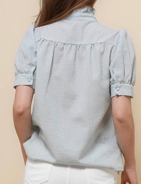 Sweetkama - Vendita all'ingrosso Camicia button down - Donna - Camicia a righe con maniche corte e collo arricciato da donna SKT5108715