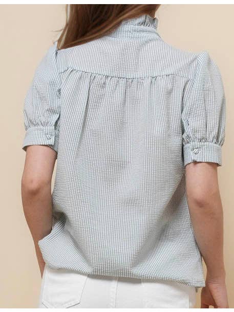 Sweetkama - Vendita all'ingrosso Camicia button down - Donna - Camicia a righe con maniche corte e collo arricciato da donna SKT5108715