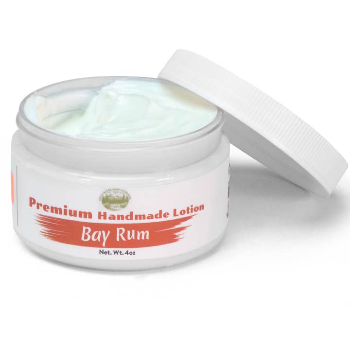 Bay Rum Lotion in Jar - 4oz Premium Handmade Natural Moisturizing Skin Lotion, Moisturizer For Dry To Very Dry, Sensitive Skin, Deep Moisturizing Cream - Falls River Soap Company for wholesale by Falls River Soap Company