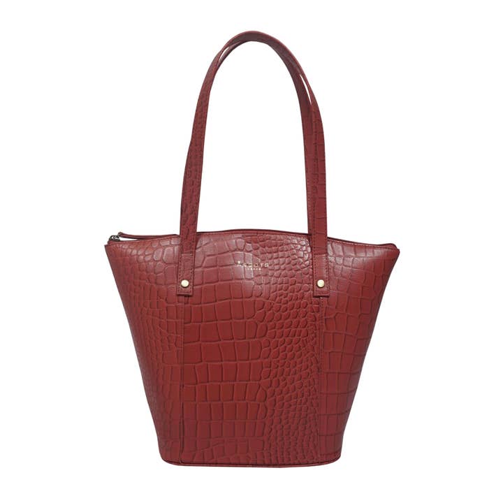Assots London – wholesale Top handle bag – women's – MELANIE' Bright Red Croc Real Leather Unlined Bucket Bag