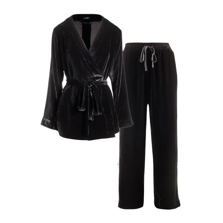 robe courte en velours Josephine & pantalon de smoking en noir pour la vente par je mérite, i deserve