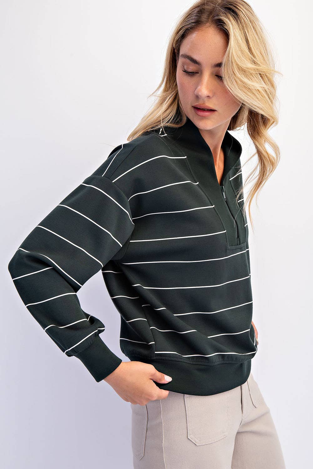 Rae Mode - Wholesale Jacket - Women's - MODAL SCUBA STRIPE V-NECK JACKET25