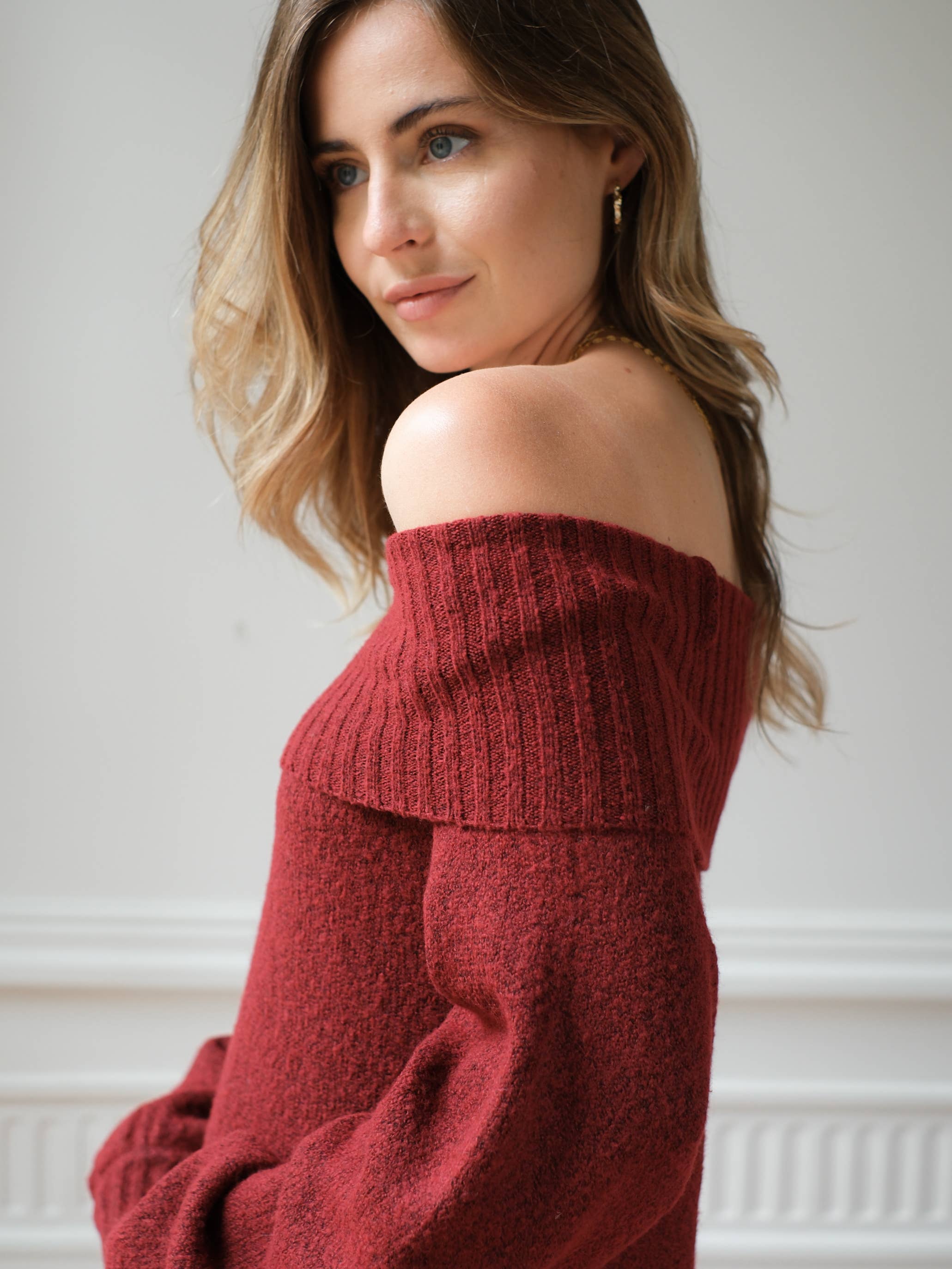 LOVIE & CO - Wholesale Dress - Women's - Long knit off-shoulder sweater dress - 245664-PETRA3