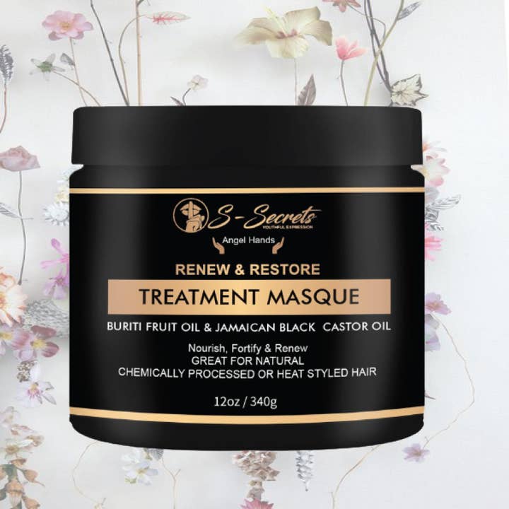 S-Secrets – wholesale Hårmask – Buriti Fruktolja och Jamaicansk Svart Ricinolja Hårmask, Eteriska oljor & Aloe Vera Juice Djupbehandling, Mirakelreparation för Torrt, Skadat, Frissigt Hår, 12 oz