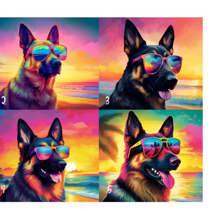 SoCal Creative – Engroshandel Thermokop – 90's German Shepard Dog at the Beach, Rainbow Farverig 20oz tynd rustfrit stål tumbler, GSD-isoleret rejsekrus til sommer2