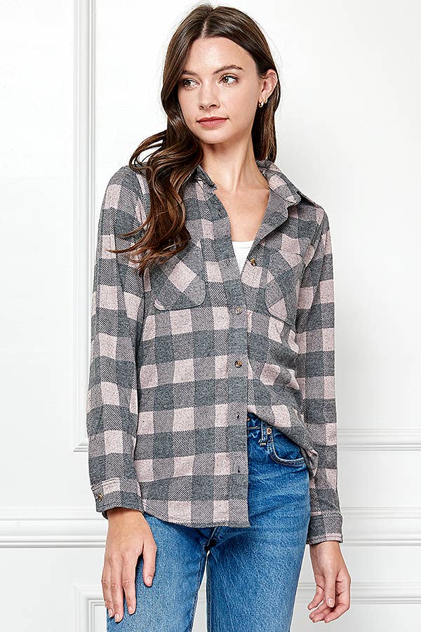 Veracci - Wholesale Button Down Shirt - Women's - Stretch button Up Women Plaid Sweater Shirt35