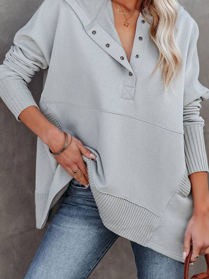 UNISHE - Wholesale Hoodie - Women's - Plain Snap Button Oversize Hoodies CY12114