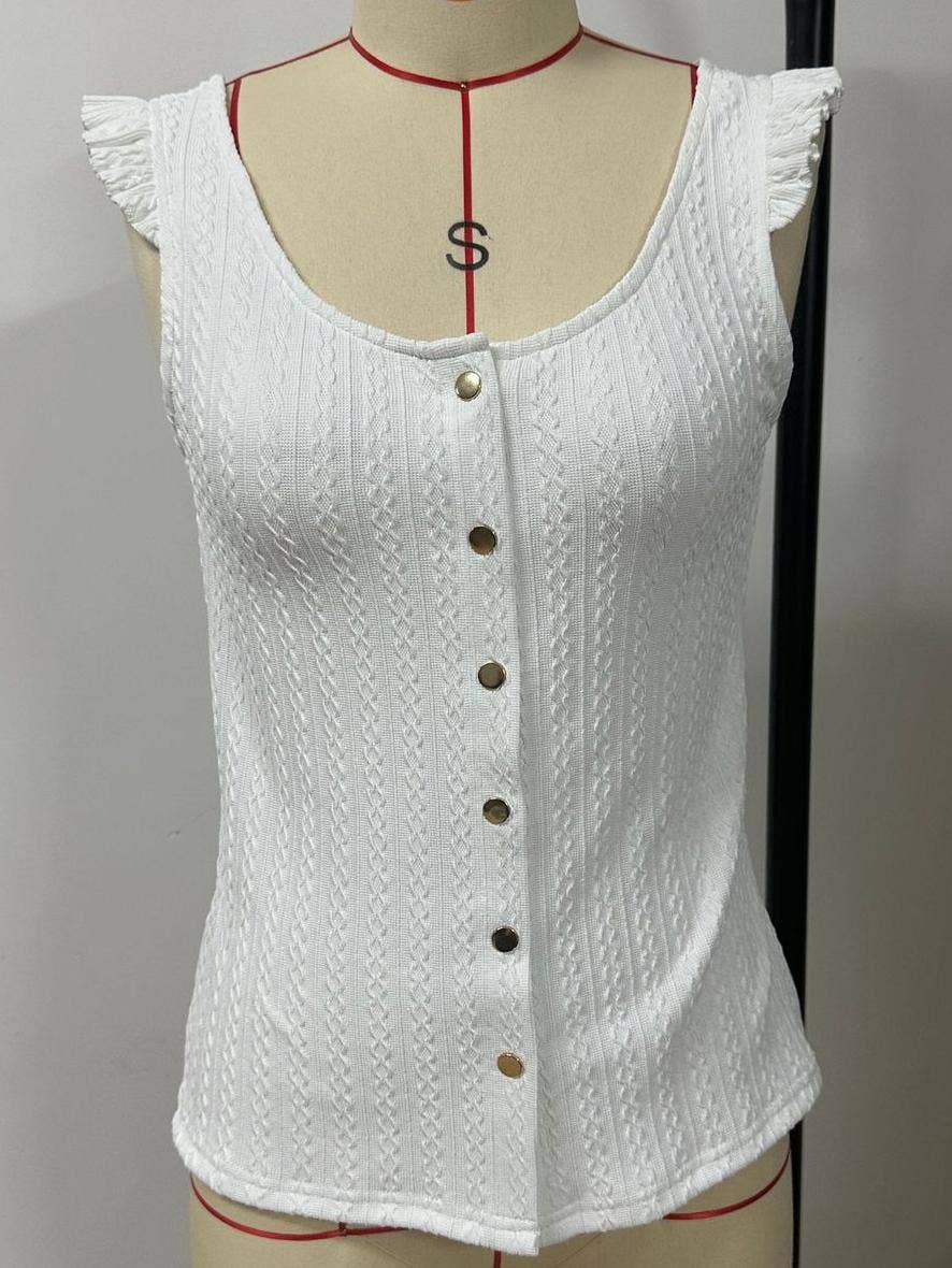 HIDDENBRAND - Wholesale Tank Top - Women's - Sleeveless ruffled textured tank top0