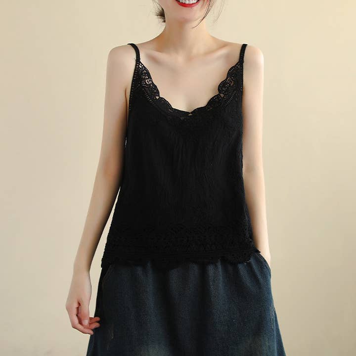 Hope & Sunshine - Wholesale Camisole - Women's - Lace Trim Camisole Stone Wash Tank Top