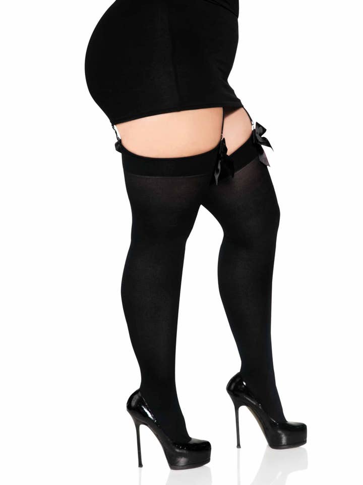 Leg Avenue - Wholesale Stockings - Women's - Kay Plus Satin Bow Thigh Highs