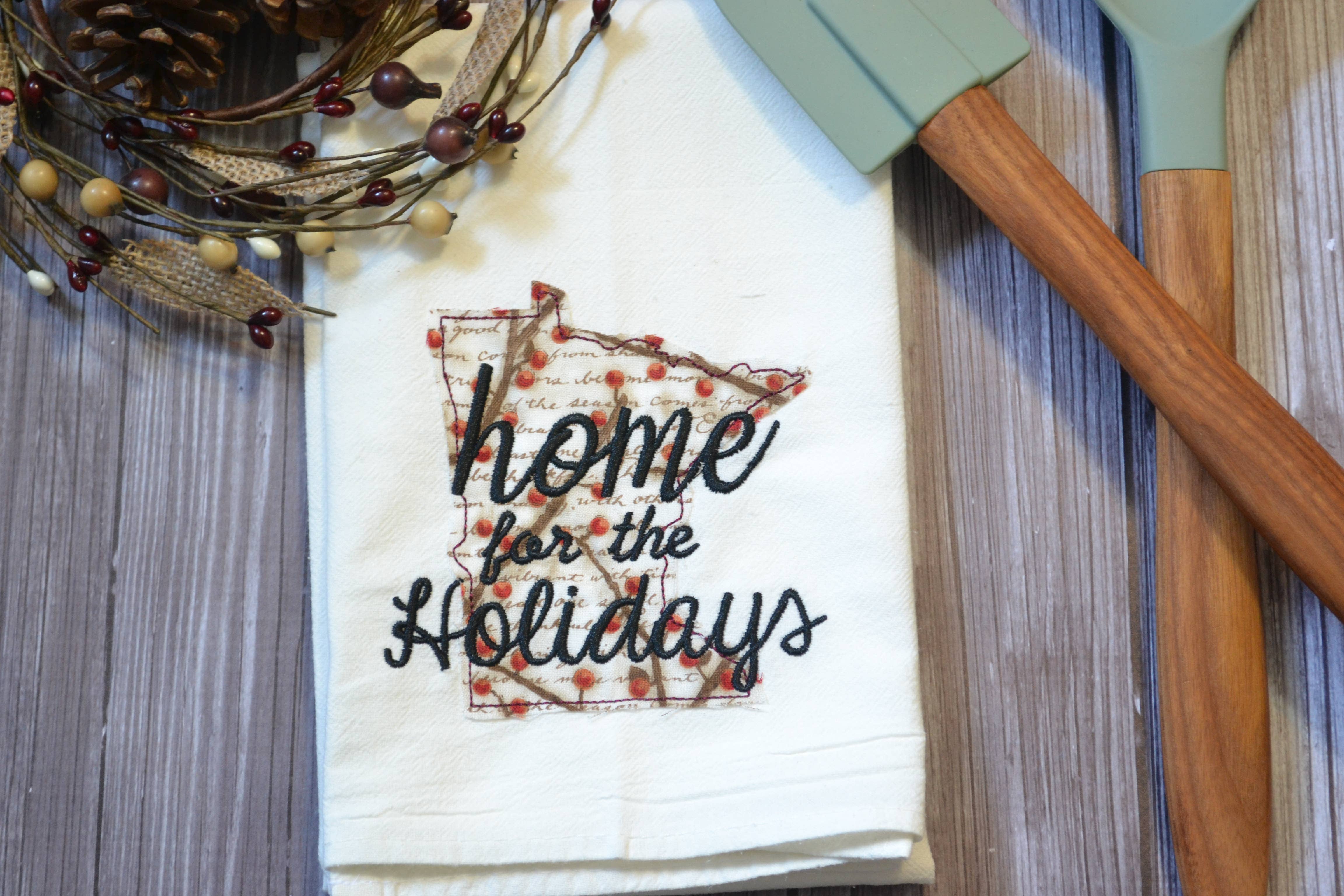 SewMuchMoreStore - Wholesale Tea Towel - Home for the Holidays State Tea Towel - Embroidered Towel17