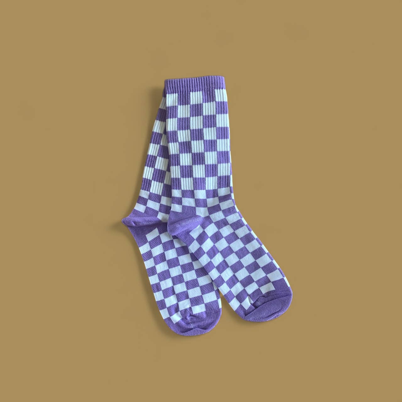 agathe & cocö – Großhandel Socken – Damen – Kariertes Socke-Paar – Lila und Weiß0