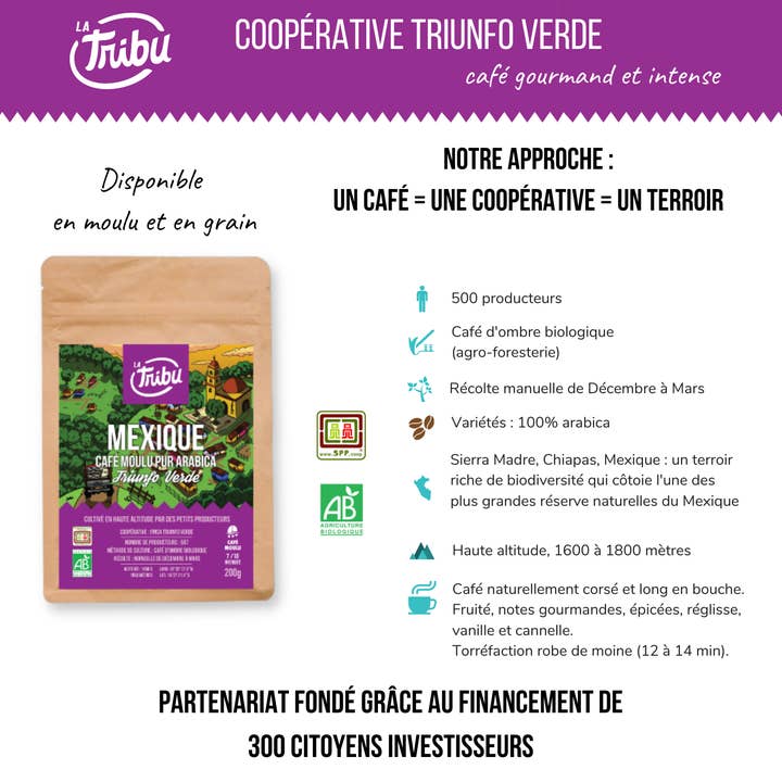 La Tribu – Café moído por atacado – Café moído mexicano Triunfo Verde 200 g Orgânico e Comércio Justo2